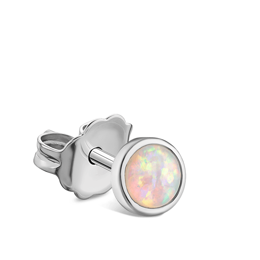 Opal Stud Earring White Gold 4mm
