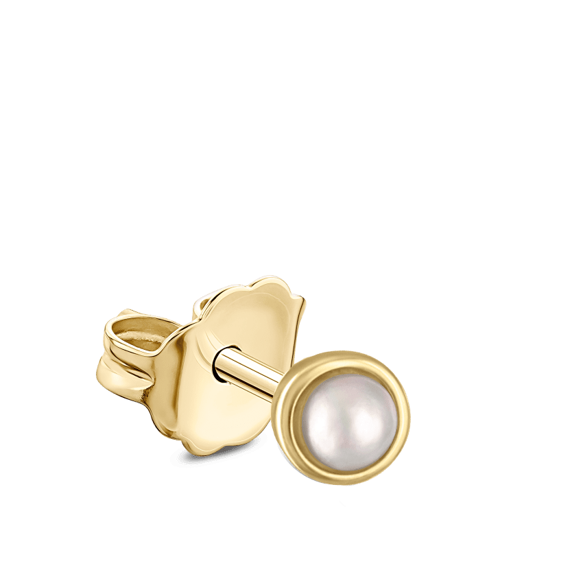 Natural Pearl Stud Earring Yellow Gold 2mm