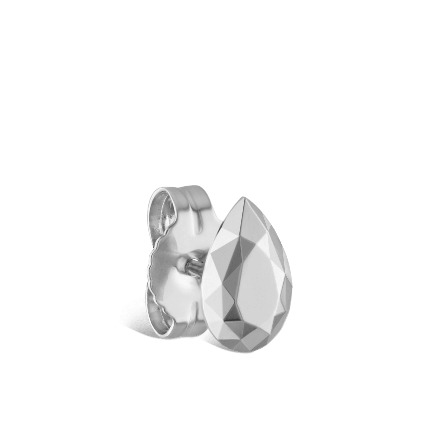 Faceted Gold Pear Stud Earring White Gold 9mm