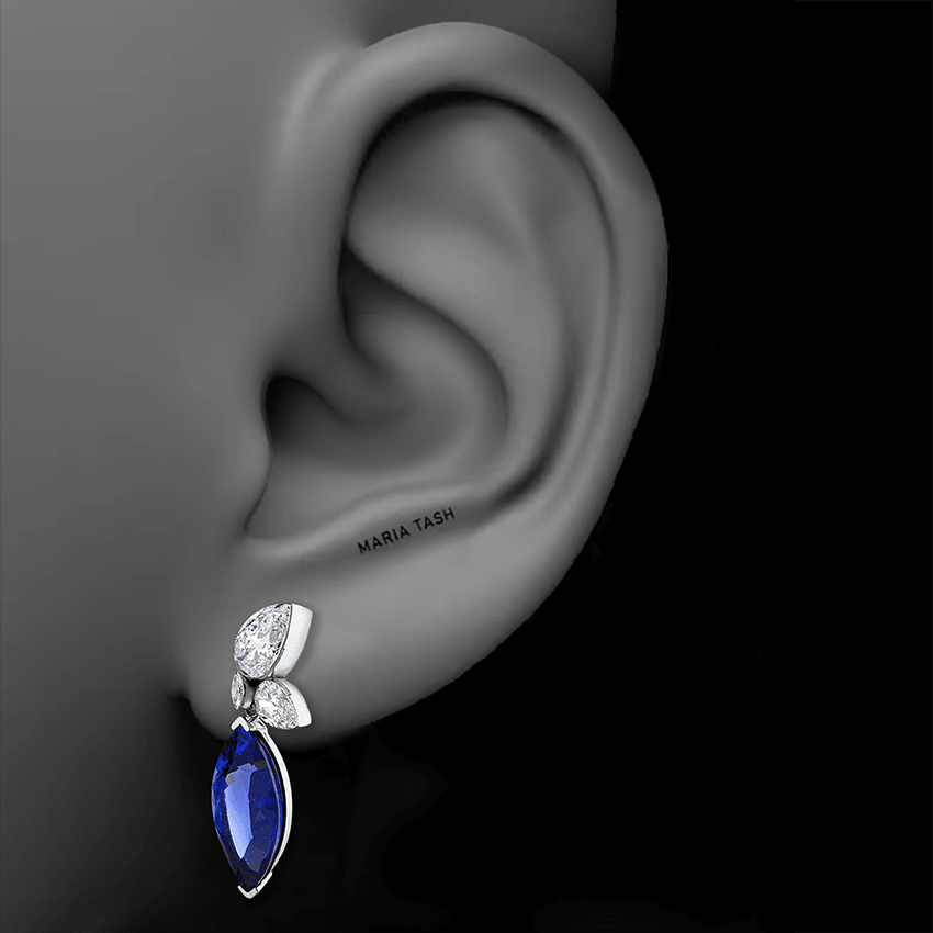 Grand Tanzanite Marquise Pear Diamond Echo Earring White Gold Left