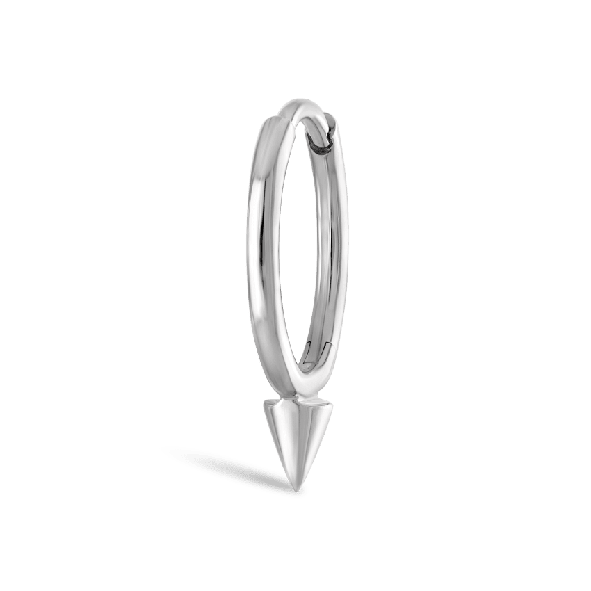 Single Short Spike Hoop Earring (Non Rotating) White Gold 9.5mm