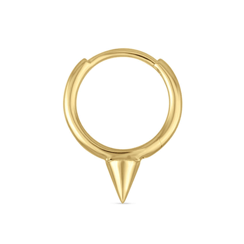 Single Short Spike Hoop Earring (Non Rotating) Yellow Gold 8mm