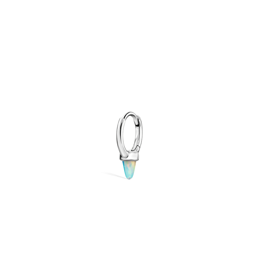 Opal Single Short Spike Hoop Earring (Non Rotating) White Gold 6.5mm