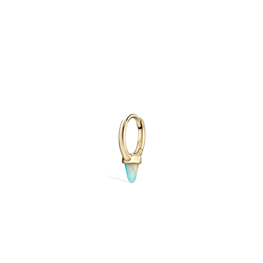 Opal Single Short Spike Hoop Earring (Non Rotating) Yellow Gold 6.5mm