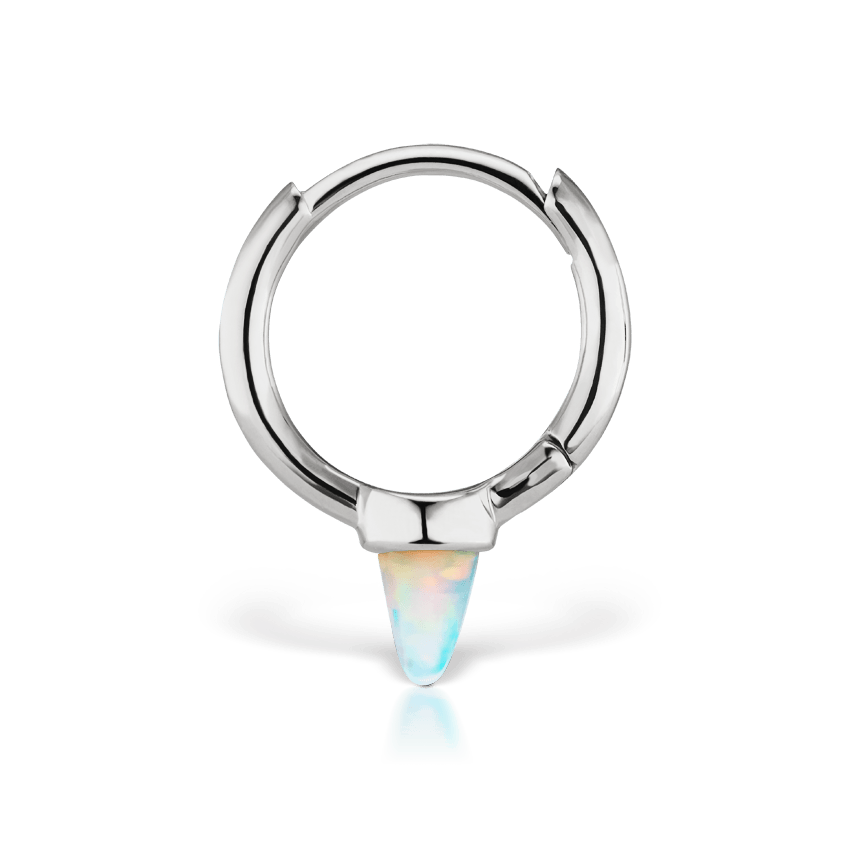 Opal Single Short Spike Hoop Earring (Non Rotating) White Gold 8mm
