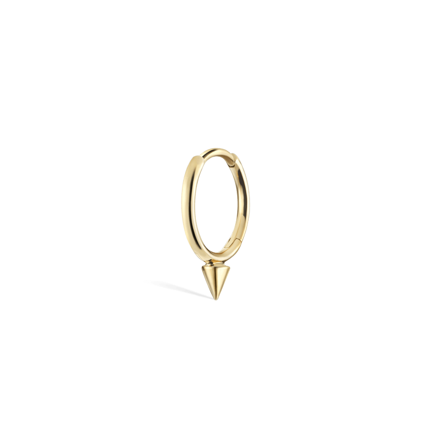 Single Short Spike Hoop Earring (Non Rotating) Yellow Gold 9.5mm