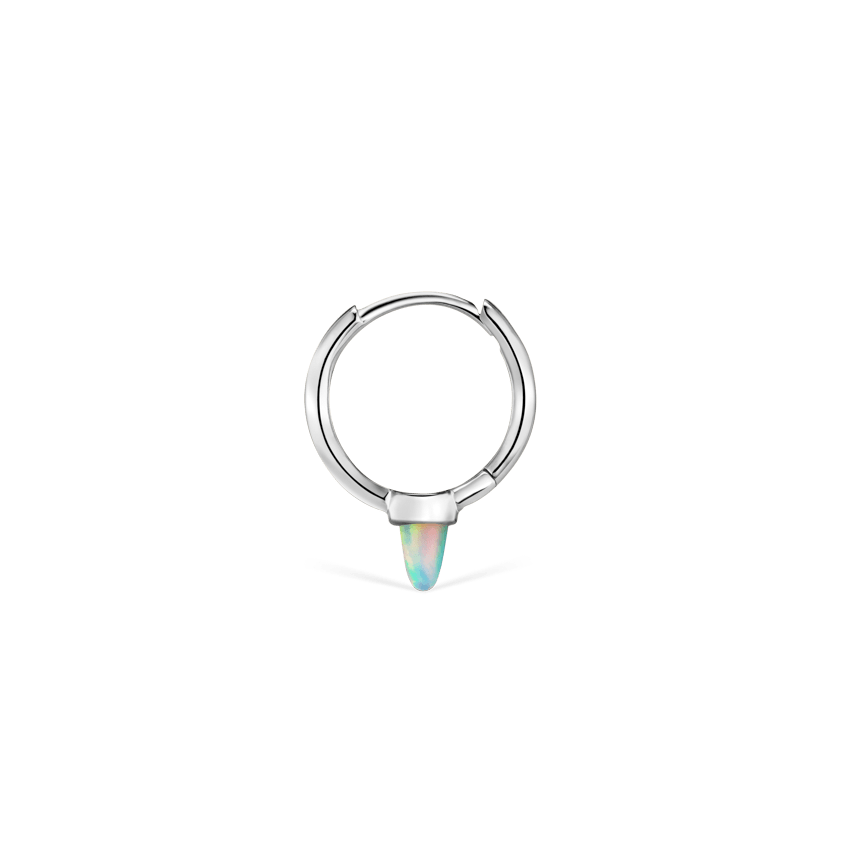 Opal Single Short Spike Hoop Earring (Non Rotating) White Gold 9.5mm