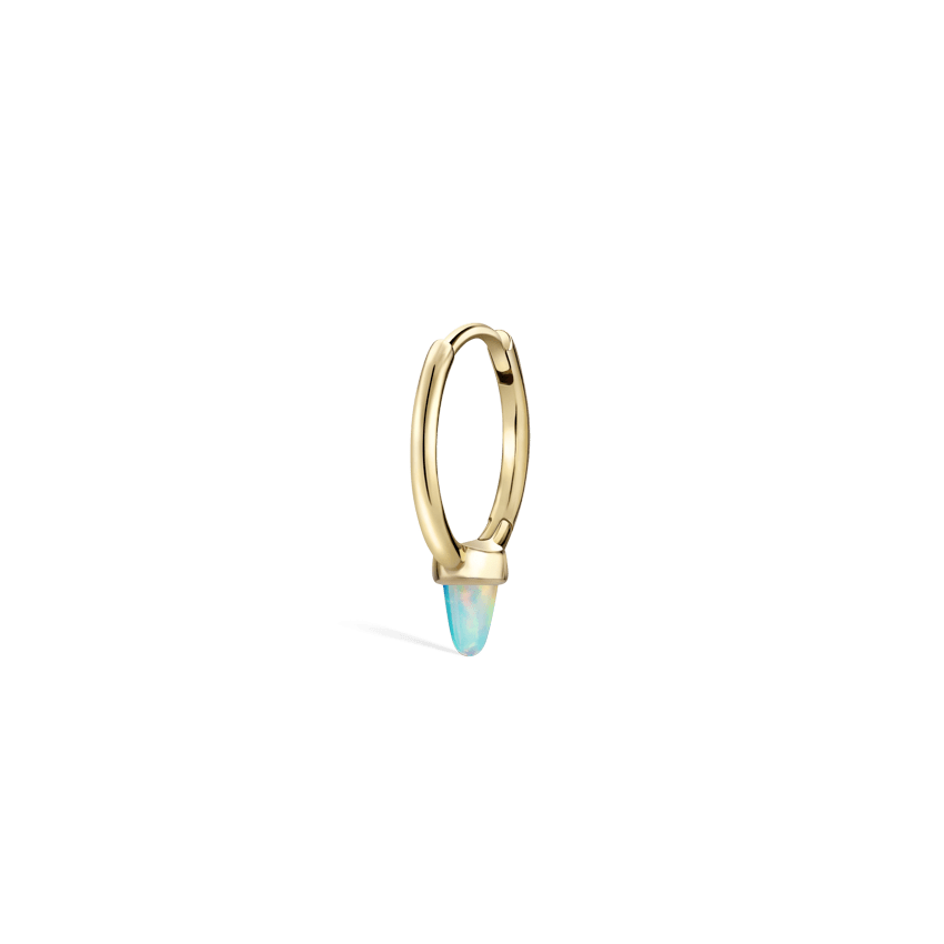 Opal Single Short Spike Hoop Earring (Non Rotating) Yellow Gold 9.5mm