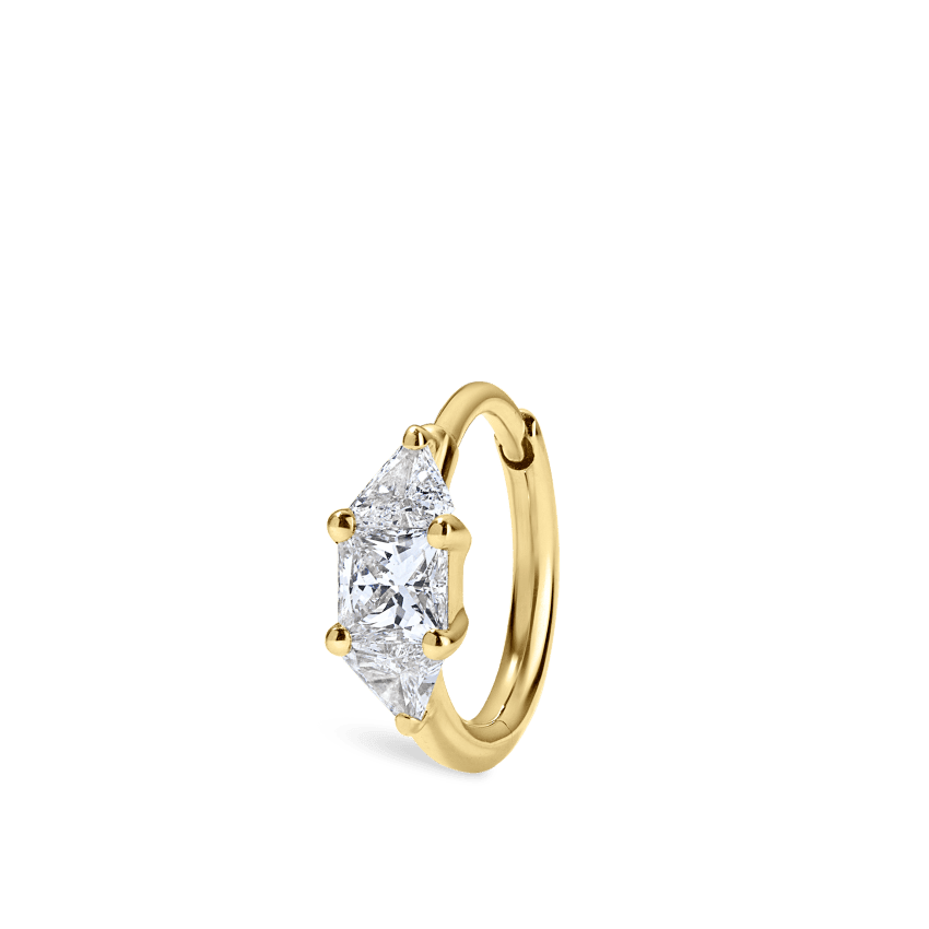 3mm Diamond Princess Triangle Hoop Earring (Non Rotating) Yellow Gold 8mm