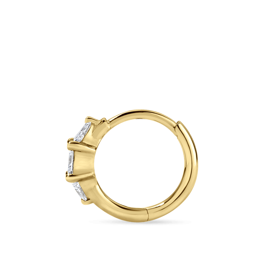 3mm Diamond Princess Triangle Hoop Earring (Non Rotating) Yellow Gold 8mm