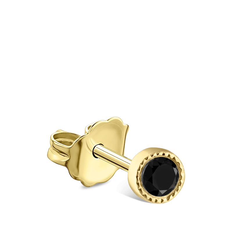 Scalloped Set Black Diamond Stud Earring Yellow Gold 1.5mm