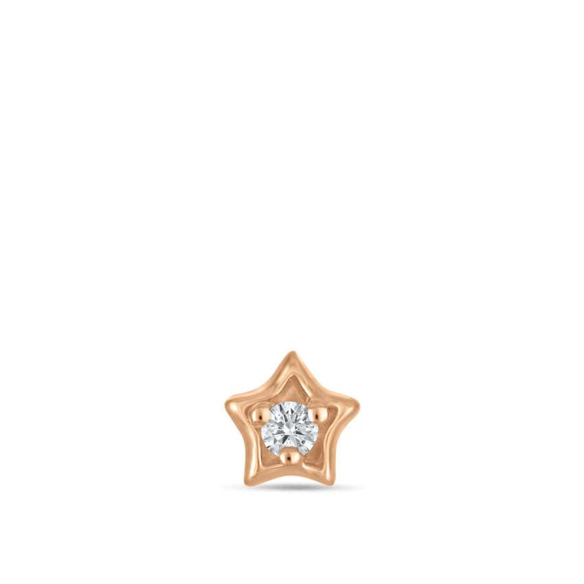 Diamond Solitaire Star Threaded Stud Earring Rose Gold 3mm