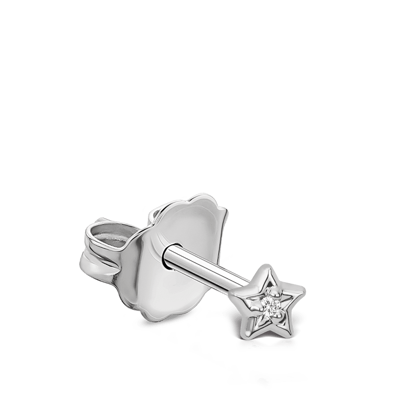 Diamond Solitaire Star Stud Earring White Gold 3mm