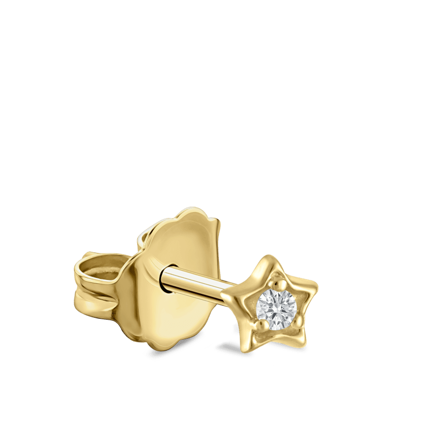 Diamond Solitaire Star Stud Earring Yellow Gold 3mm