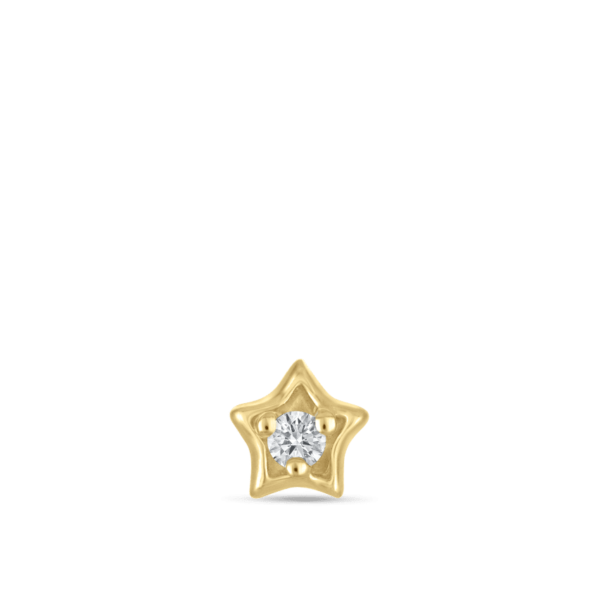 Diamond Solitaire Star Threaded Stud Earring Yellow Gold 3mm