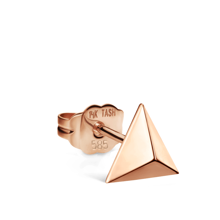Faceted Triangle Stud Earring Rose Gold 7mm