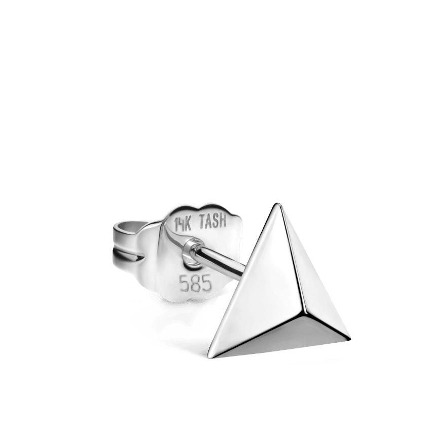 Faceted Triangle Stud Earring White Gold 7mm