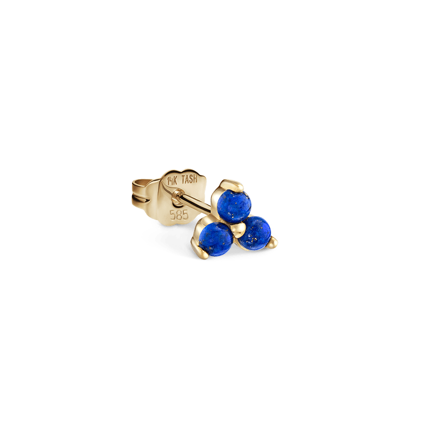 Lapis Trinity Stud Earring Yellow Gold 4.5mm