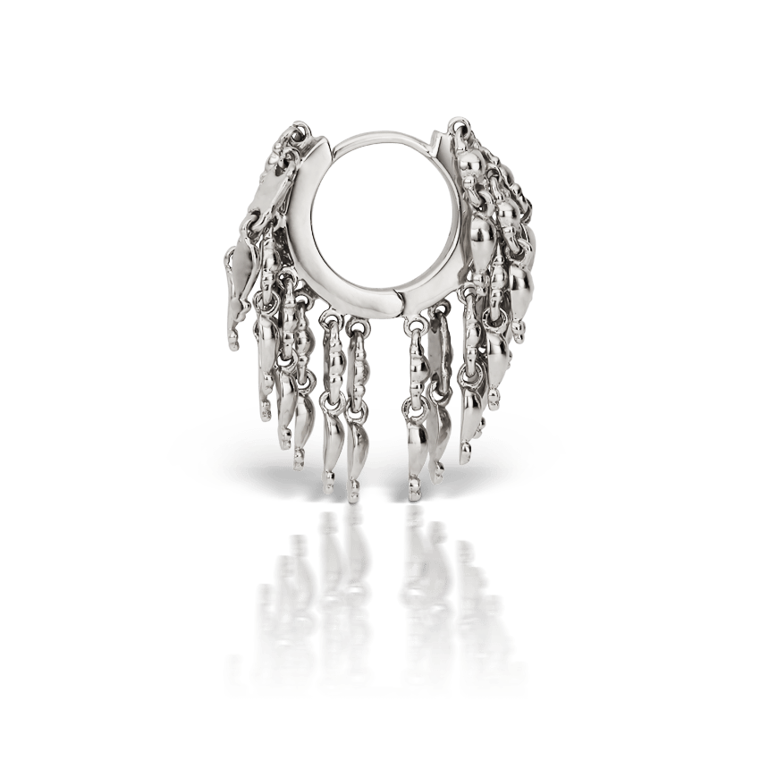 Gold Tassel Eternity Hoop Earring White Gold 8mm