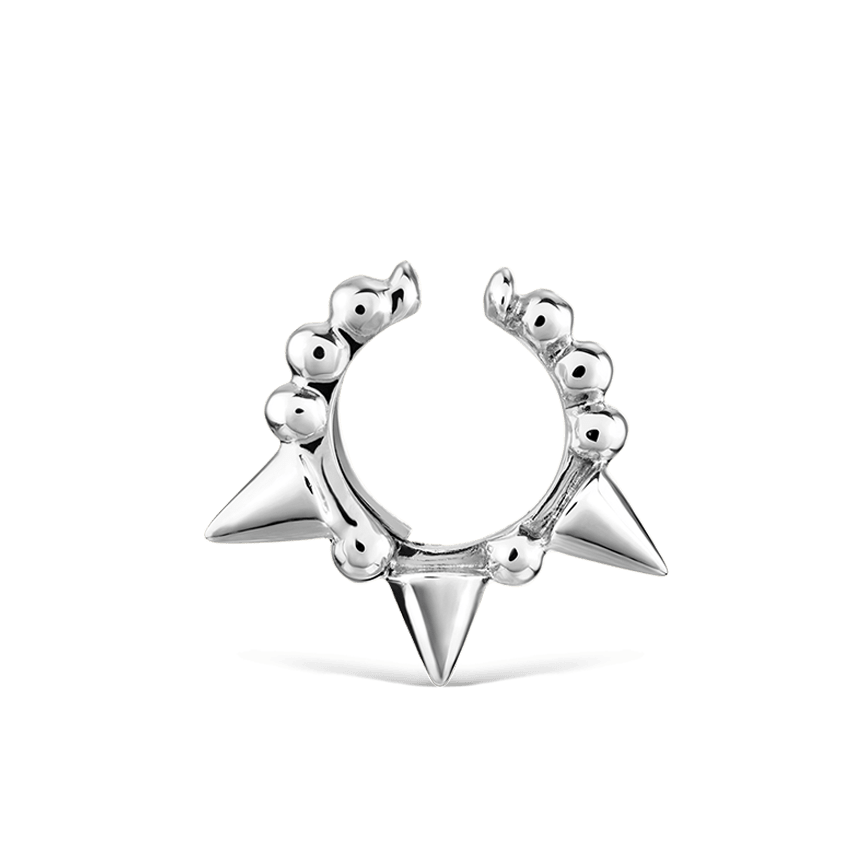 Granulated Triple Short Spike Tash Cuff Earring White Gold 6.5mm