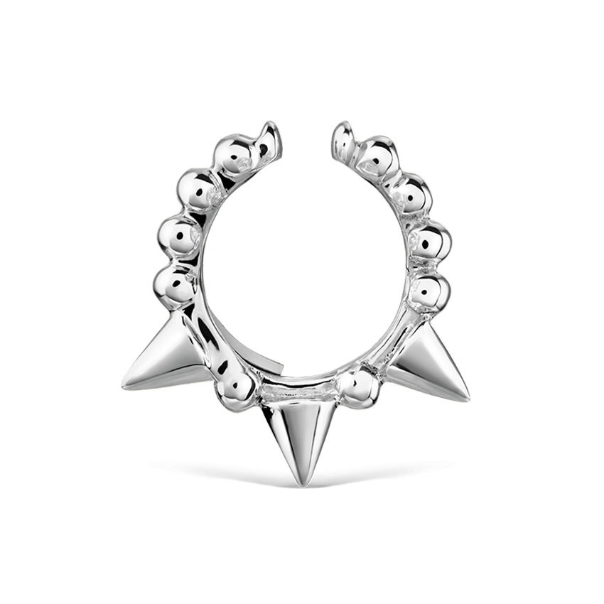 Granulated Triple Short Spike Tash Cuff Earring White Gold 8mm