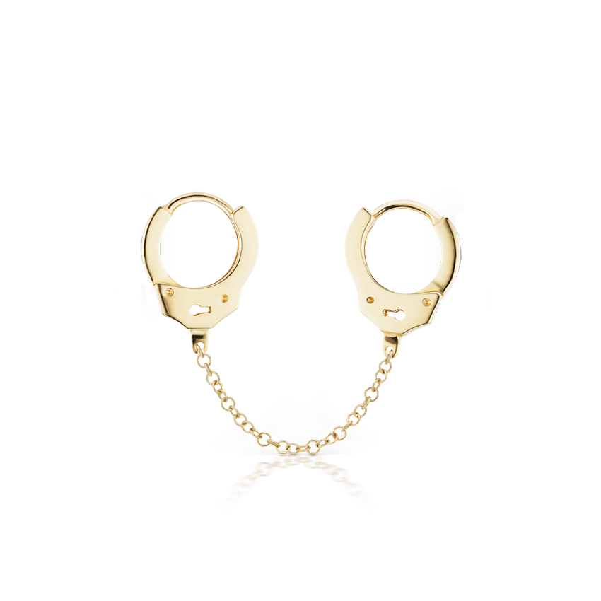 Handcuff Hoop Earring with Medium Chain Yellow Gold 6.5mm