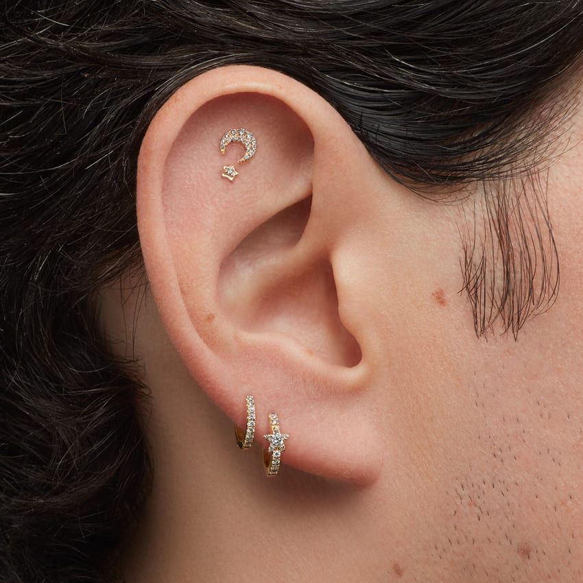 Diamond Solitaire Star Threaded Stud Earring Rose Gold 3mm MARIA TASH