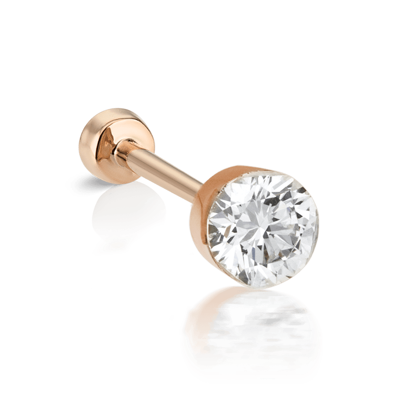 Invisible Diamond Threaded Stud Earring with Diamond Back Rose Gold 4mm