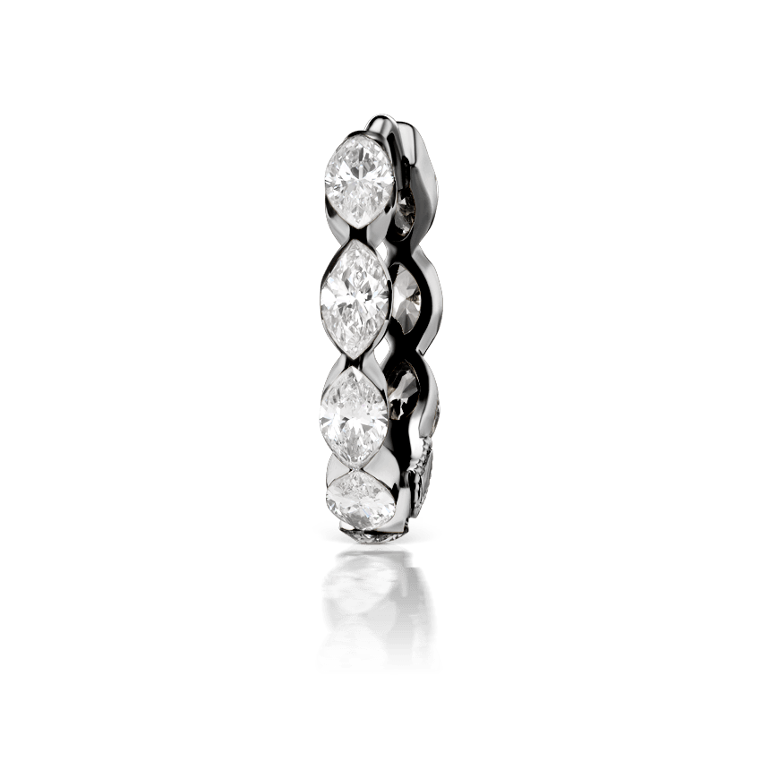 Invisible Set Diamond Marquise Eternity Hoop Earring Black Gold 9.5mm