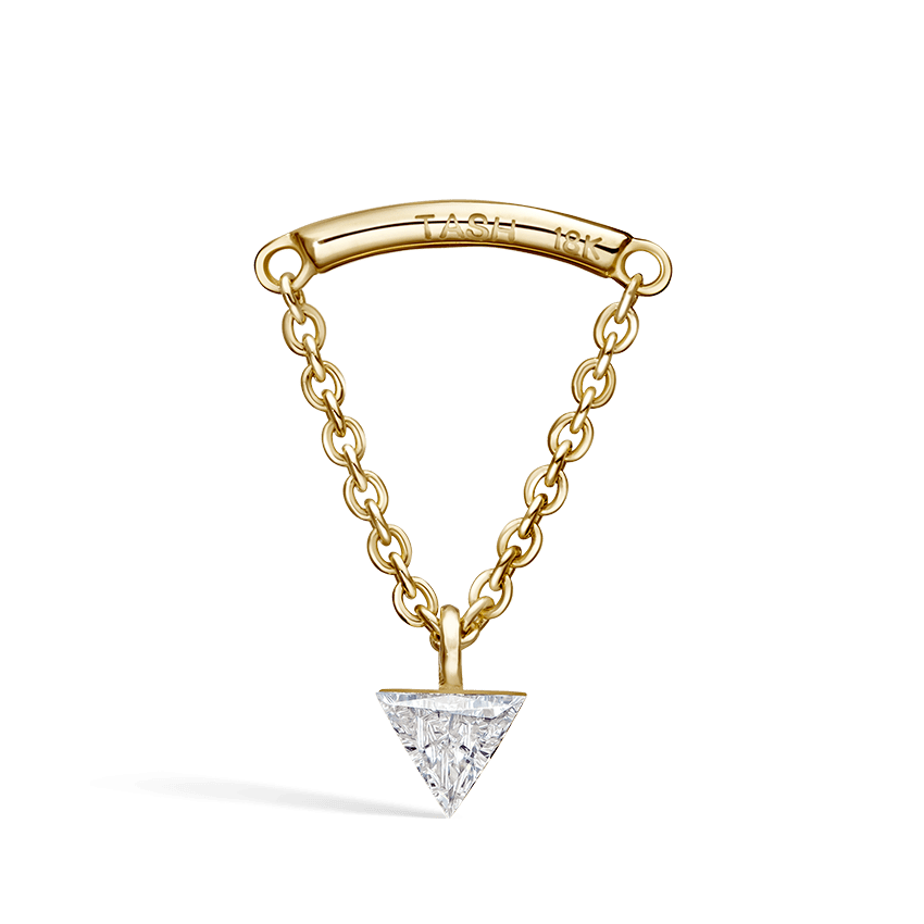 Invisible Set Triangle Diamond Drape Threaded Stud Earring Yellow Gold 3mm Horizontal