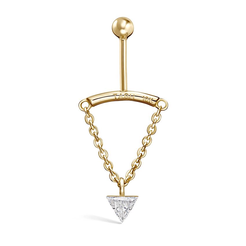 Invisible Set Triangle Diamond Drape Threaded Stud Earring Yellow Gold 3mm Vertical