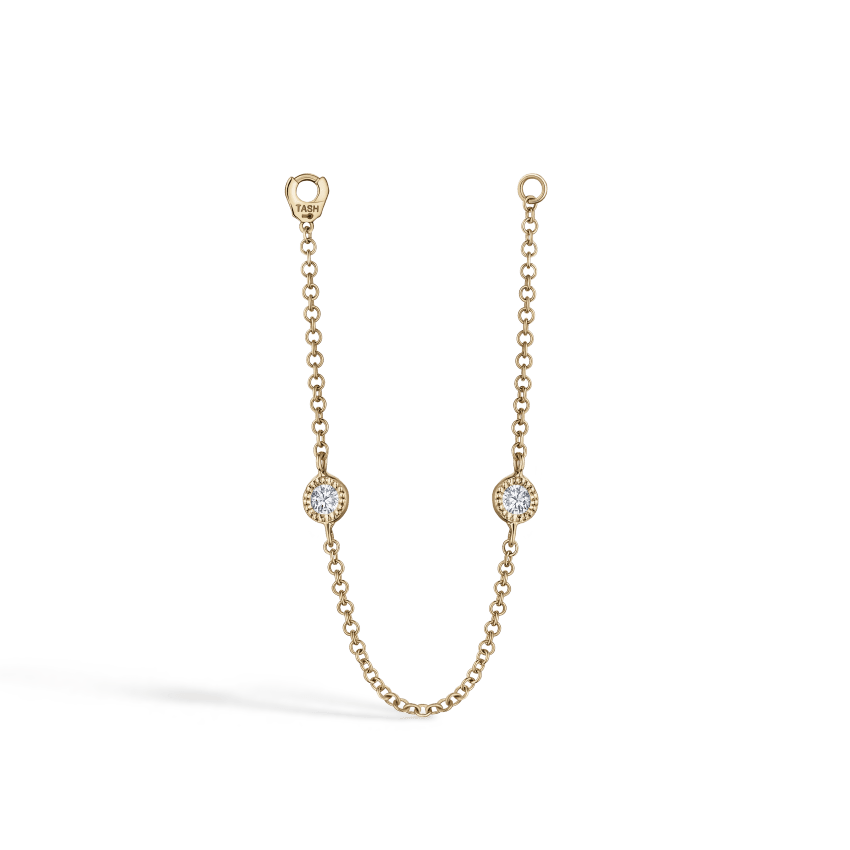 Double Scallop Set Diamond Chain Connecting Charm Yellow Gold 76 mm