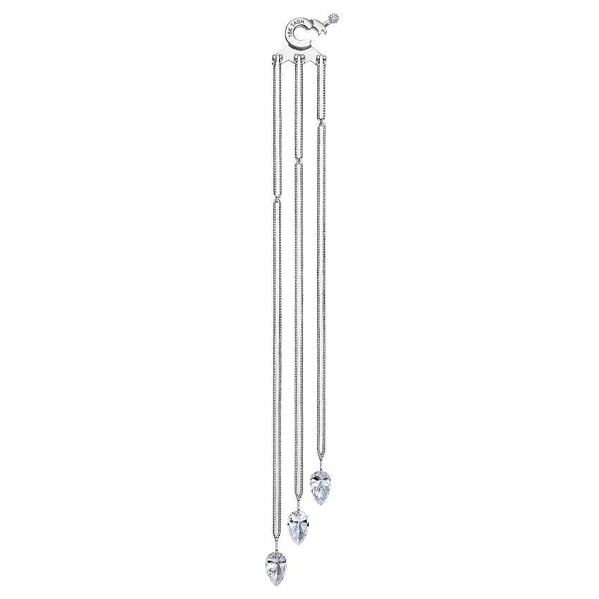Triple Diamond Eternity Bar Conch Charm & Pear Diamond Dangles White Gold Right
