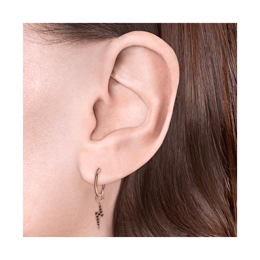 Black Diamond Lightning Bolt Charm Rose Gold 11mm