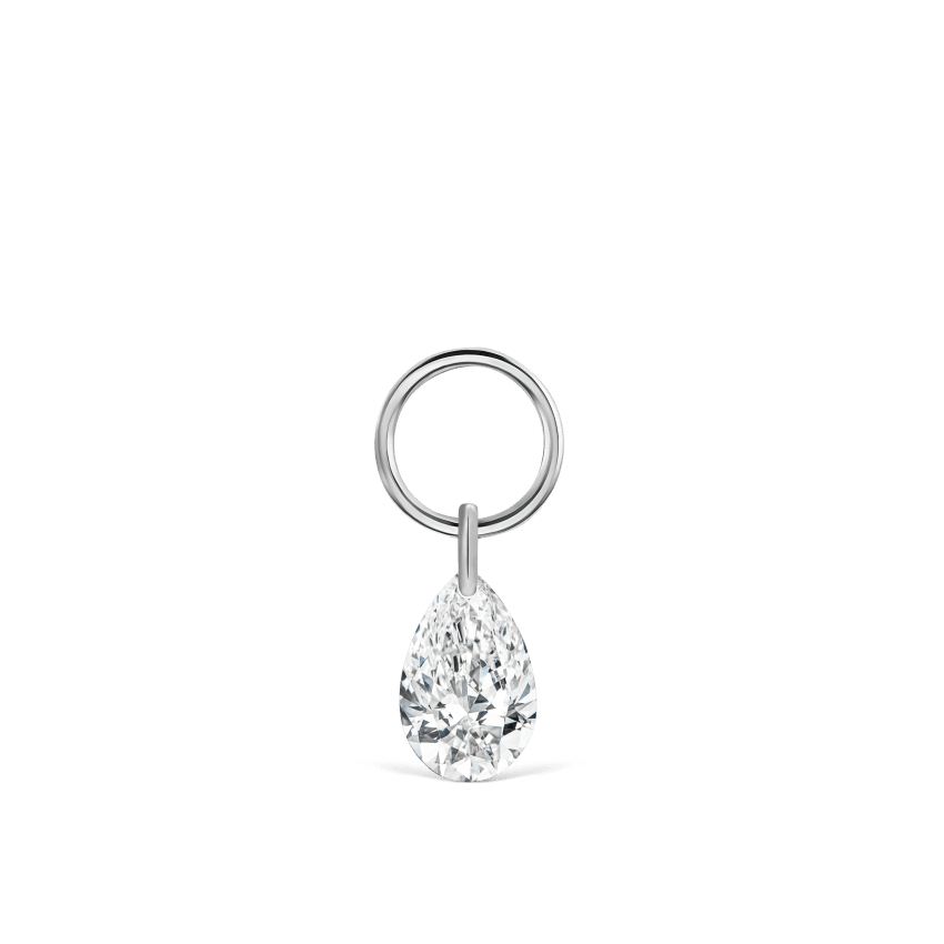 Pear Floating Diamond Charm White Gold 4mm