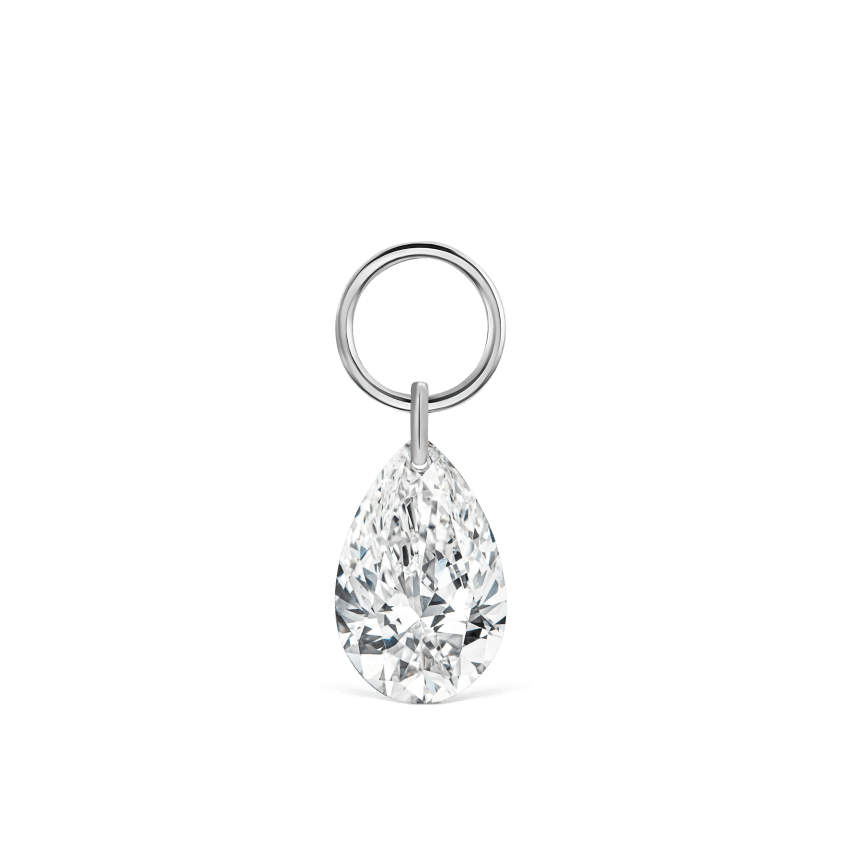 Pear Floating Diamond Charm White Gold 6mm