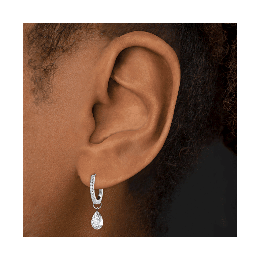 Pear Floating Diamond Charm White Gold 7mm