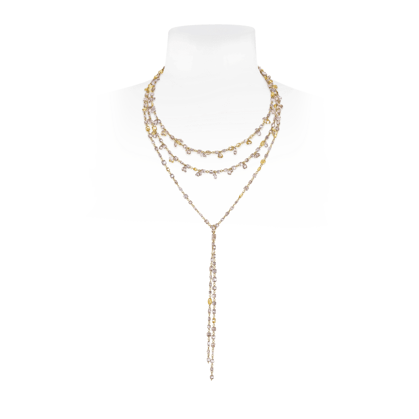 Fancy Diamond Scarf Necklace Yellow Gold 52.5 Inches