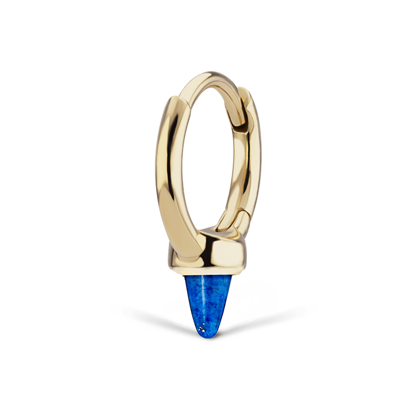 Lapis Single Short Spike Non Rotating Earring (Non Rotating) Yellow Gold 8mm