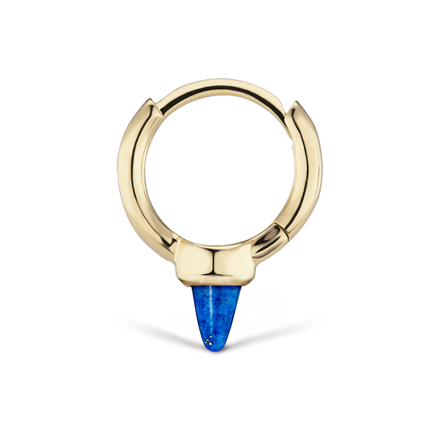 Lapis Single Short Spike Non Rotating Earring (Non Rotating) Yellow Gold 8mm