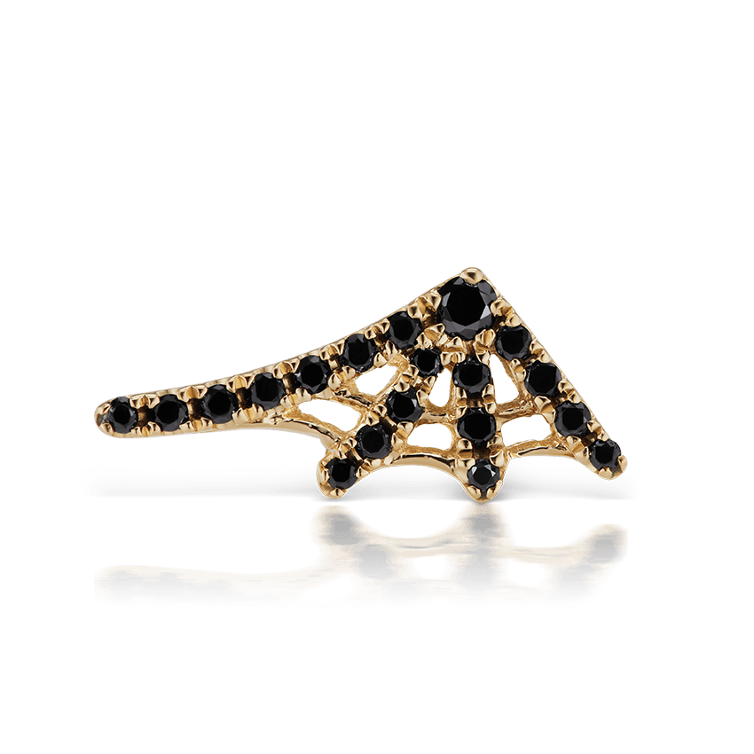 Large Black Diamond Web Earstud Yellow Gold 11mm Right