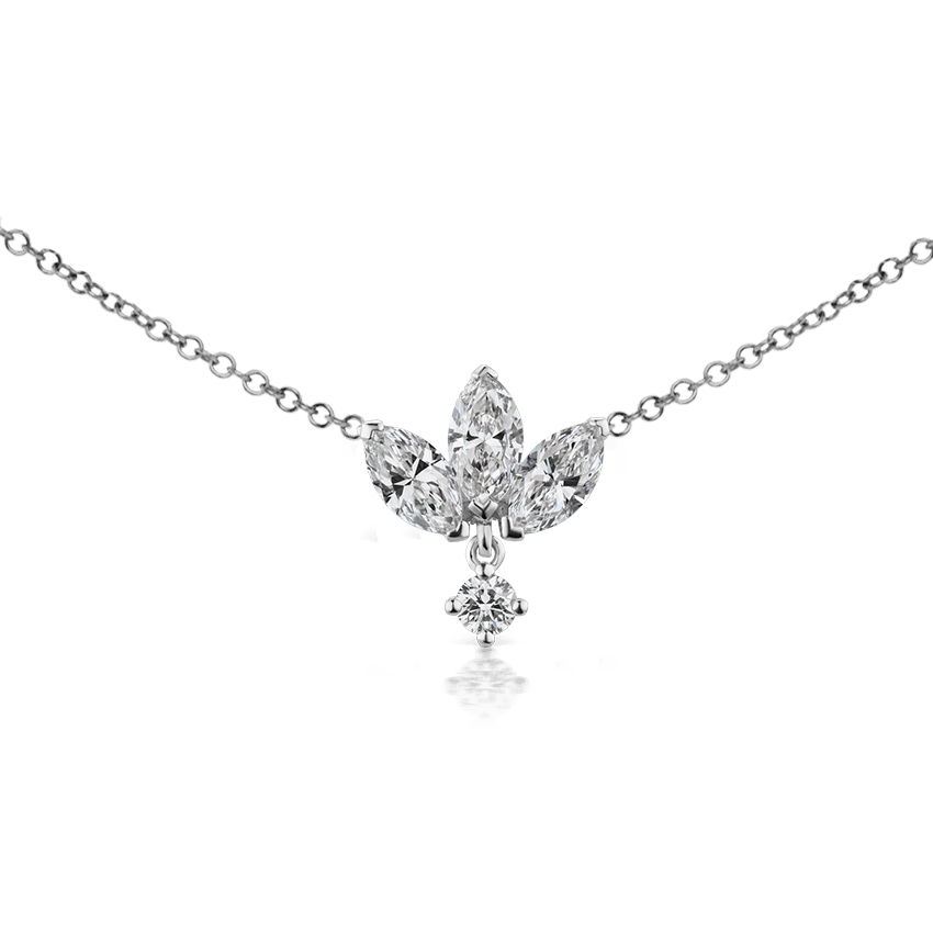 Large Engraved Diamond Lotus with Diamond Dangle Necklace White Gold