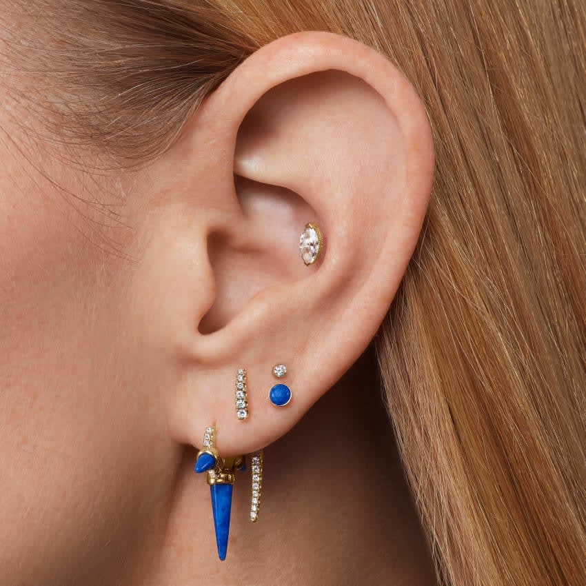 Lapis Threaded Stud Earring