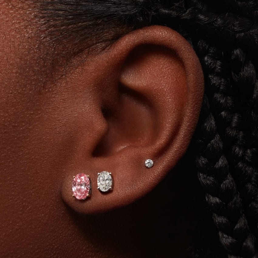 Engraved Pink Oval Diamond Stud Earring White Gold 1.04ct
