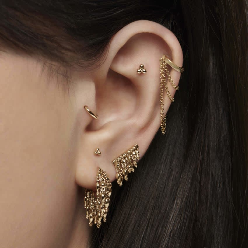 Ball Trinity Threaded Stud Earring Yellow Gold 3.5mm