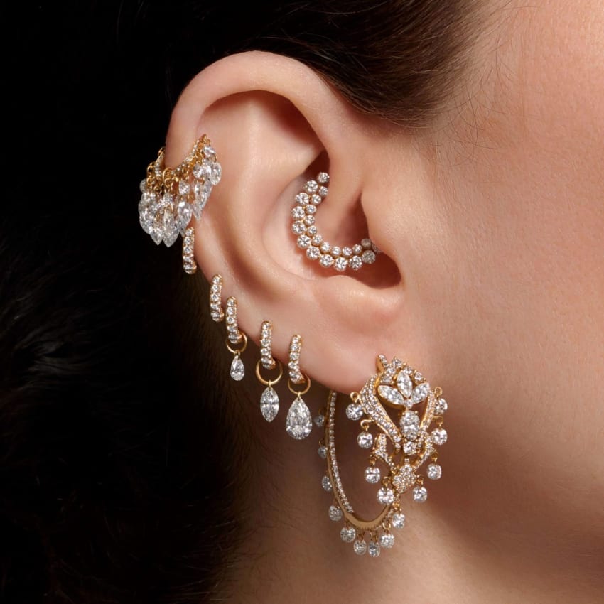 Diamond Lotus Cascade Hoop Rose Gold