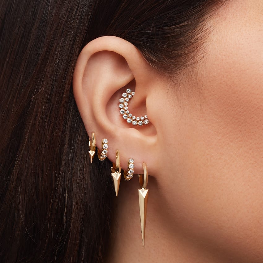 Faceted Single Short Spike Hoop Earring Rose Gold 6.5mm