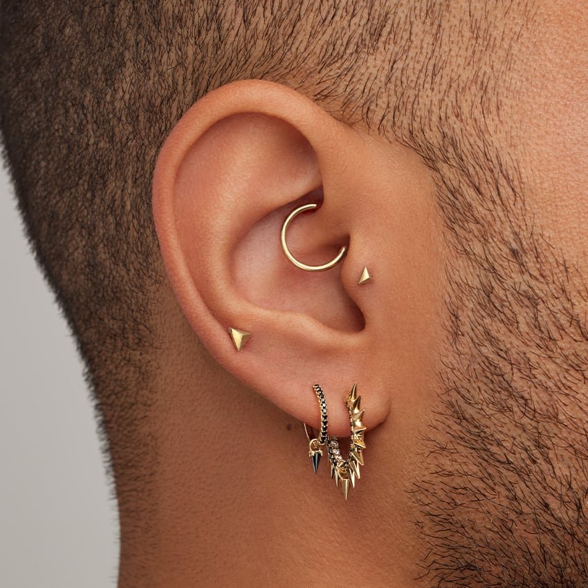 Faceted Triangle Threaded Stud Earring Yellow Gold 5mm