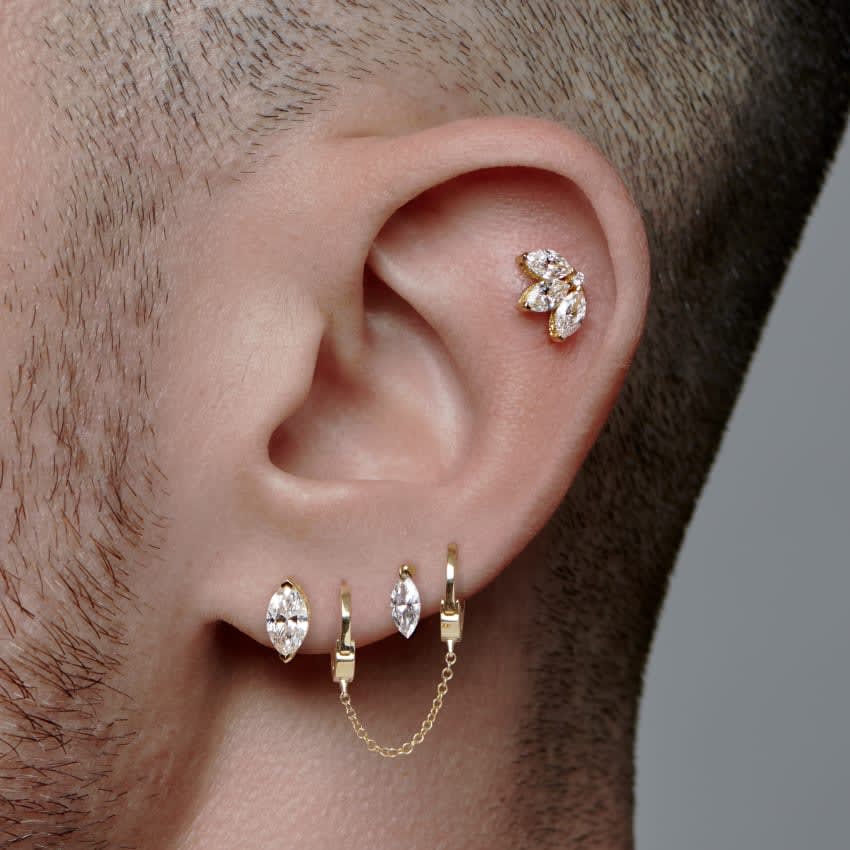 Handcuff Hoop Earring with Medium Chain Yellow Gold 6.5mm