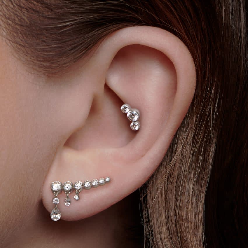 Maria Tash Invisible Setting Three Diamond Stud Earring White Gold